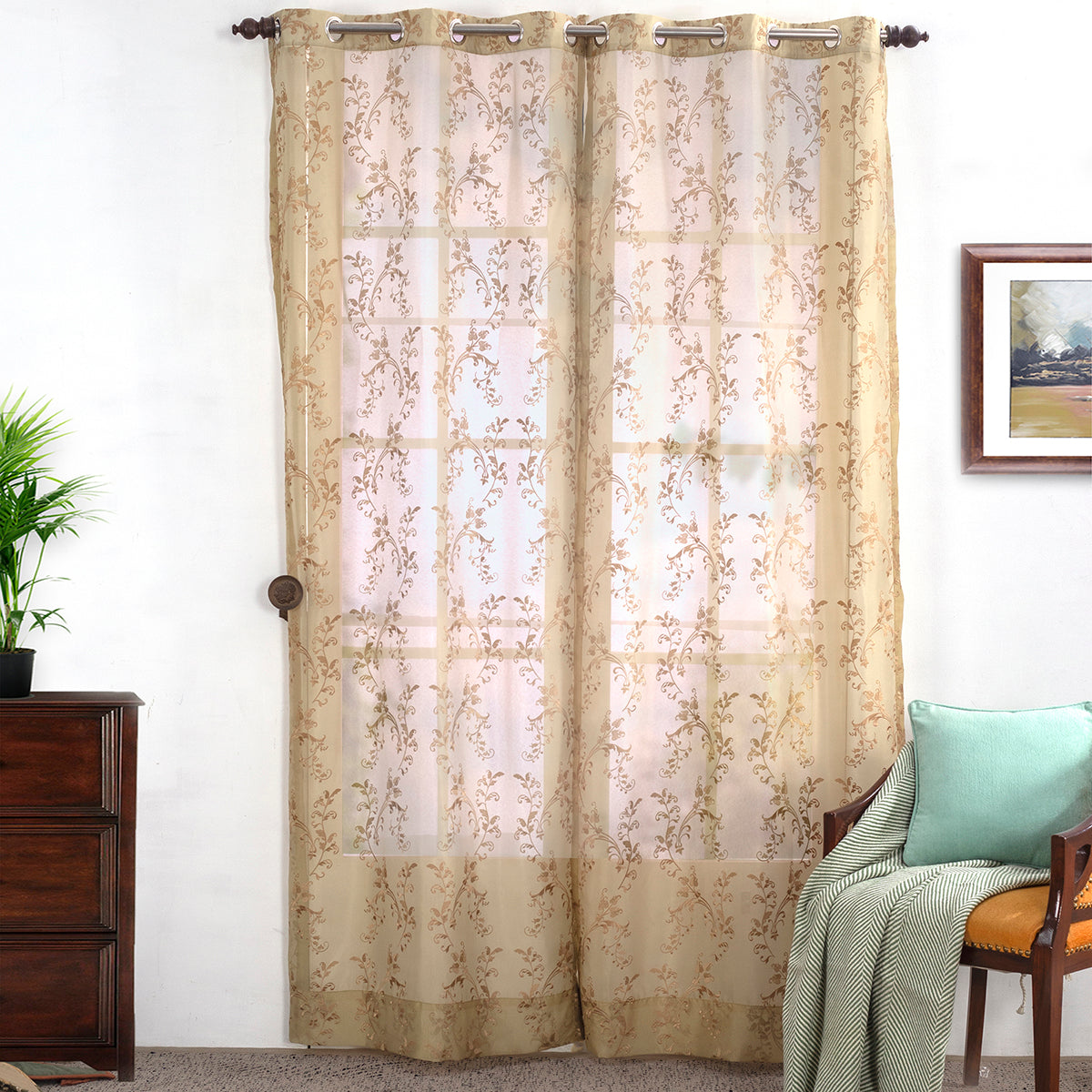 Dainty Dance Embroidered 2 PC Green Curtain Set