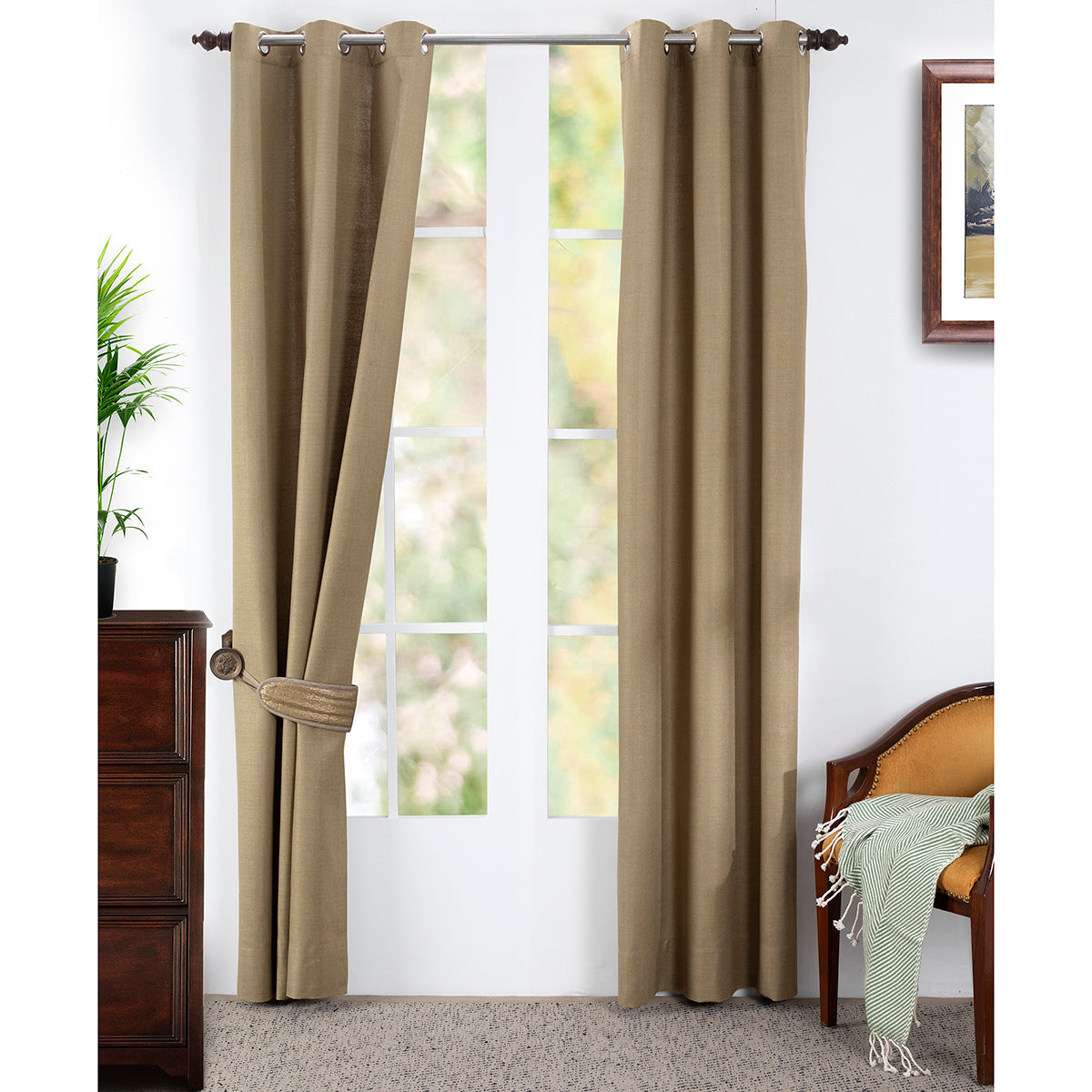 Marly Matt Printed 2PC Gold Curtain Set