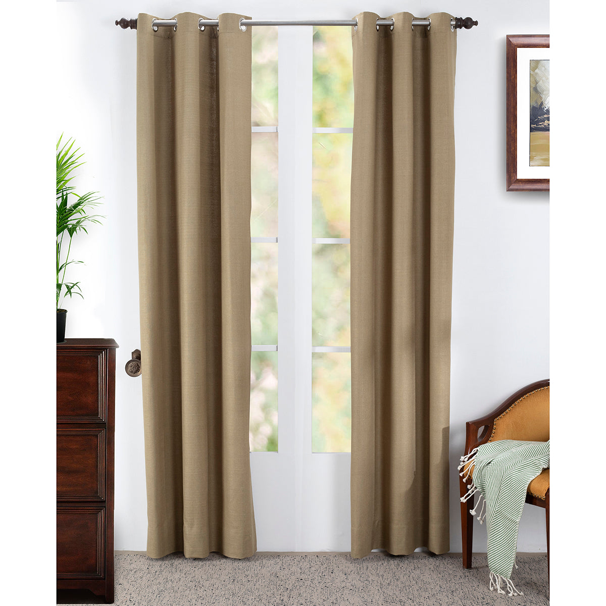 Marly Matt Printed 2PC Gold Curtain Set