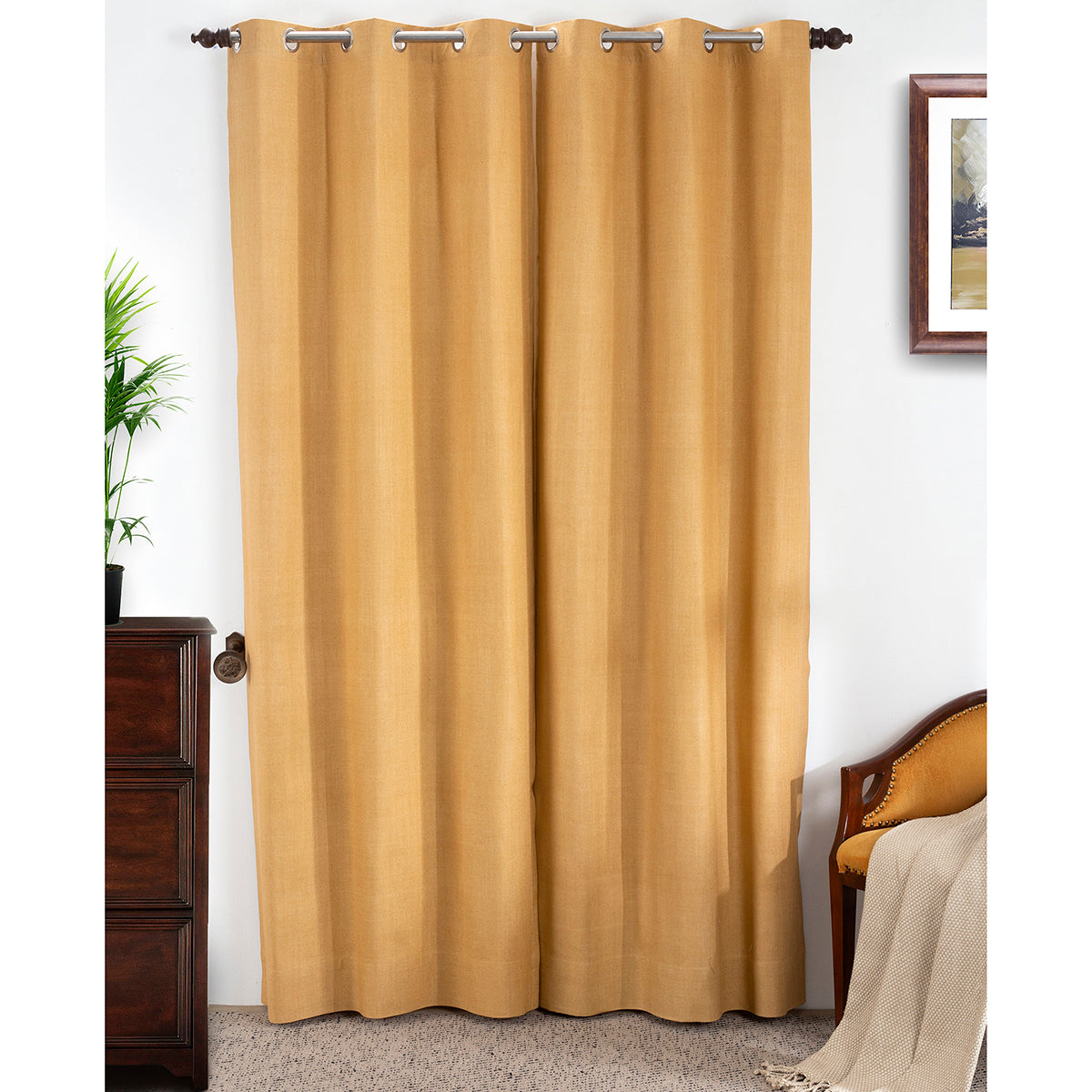Marly Matt Textured 2PC Gold Curtain Set
