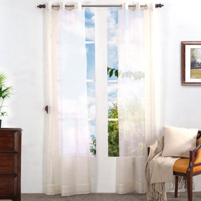 Furry Line Solid 2PC Beige Curtain Set
