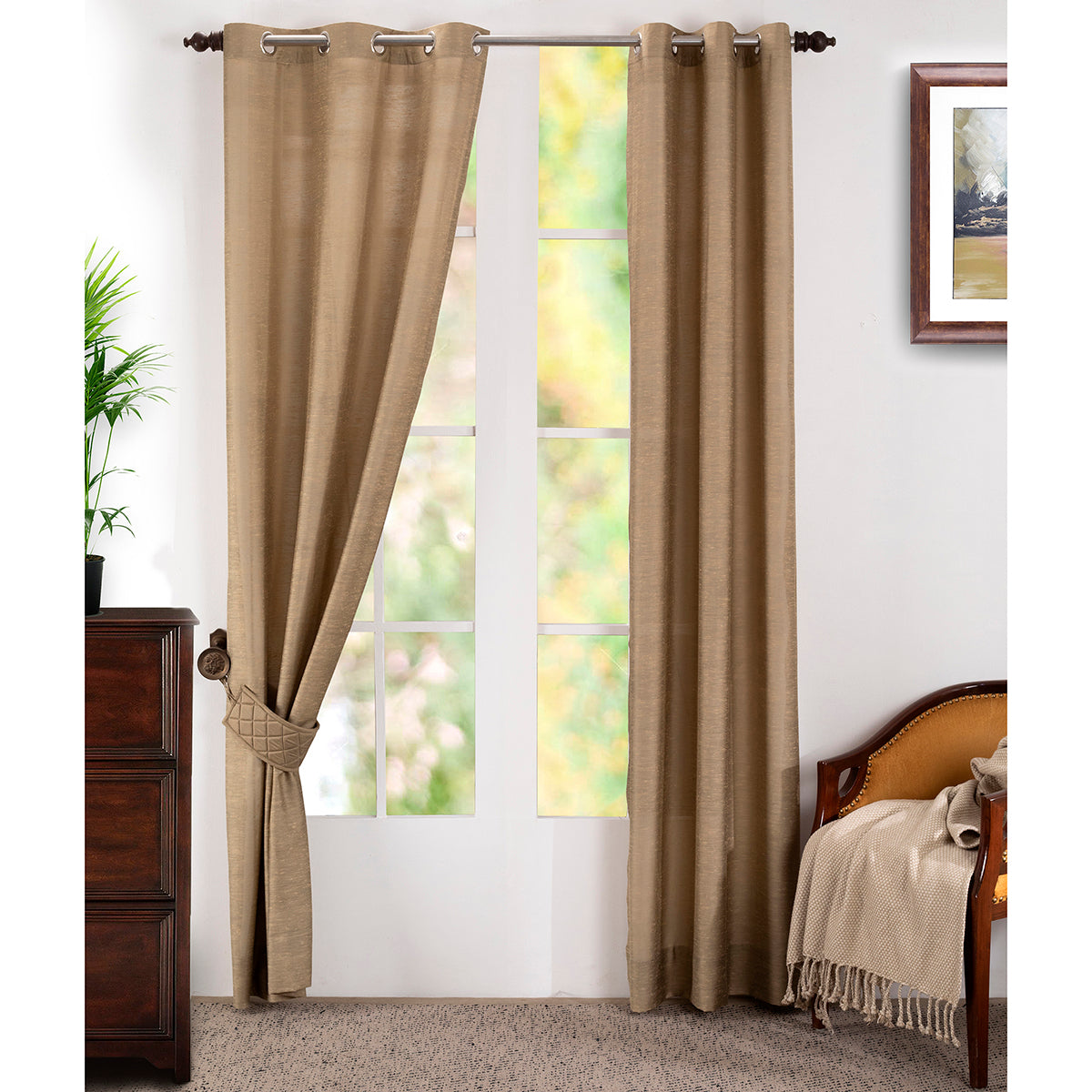Tewly Tex Solid 2PC Beige Curtain Set