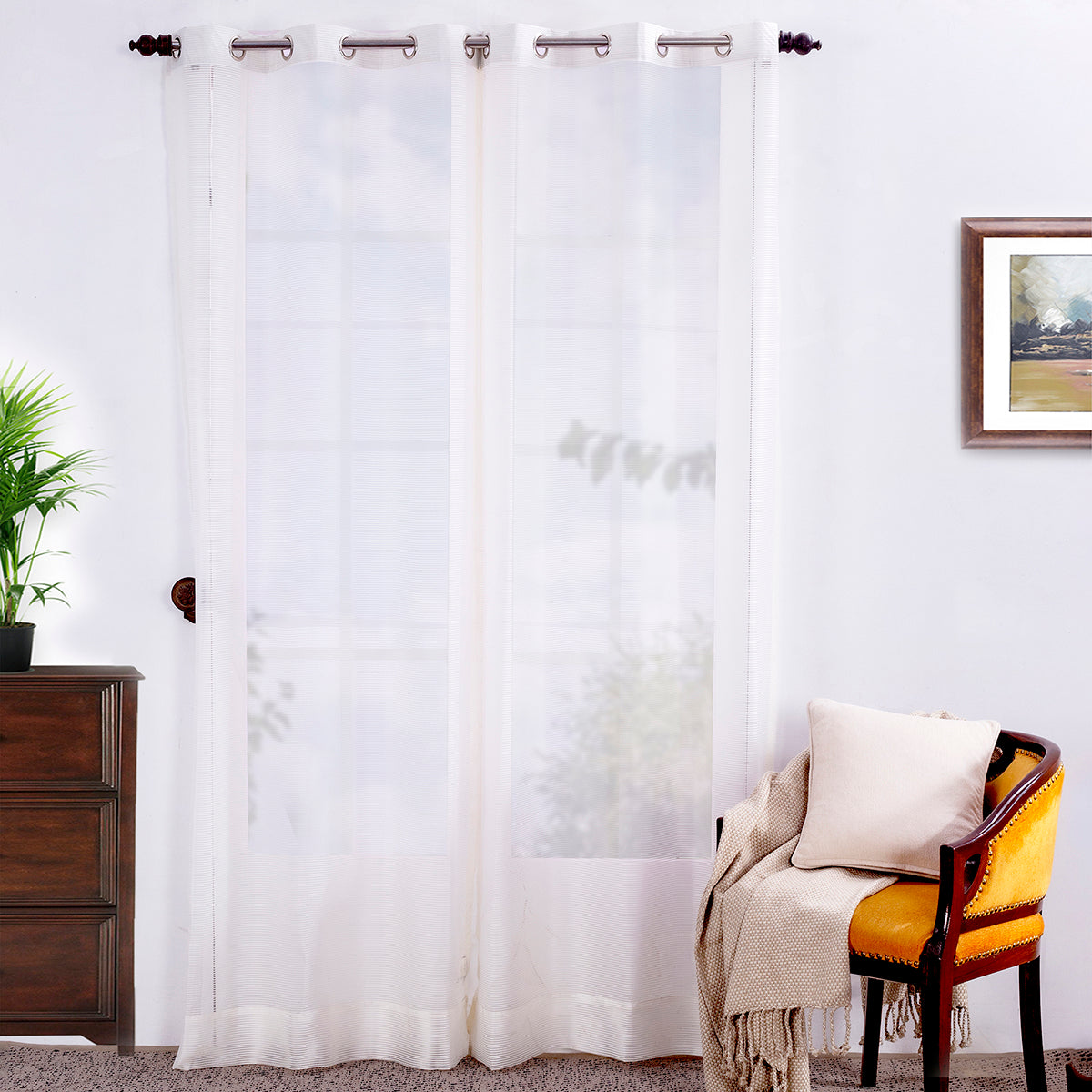 Sight Stripe Solid 2PC Beige Curtain Set
