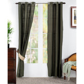 Silky Sillion Solid 2PC Green Curtain Set