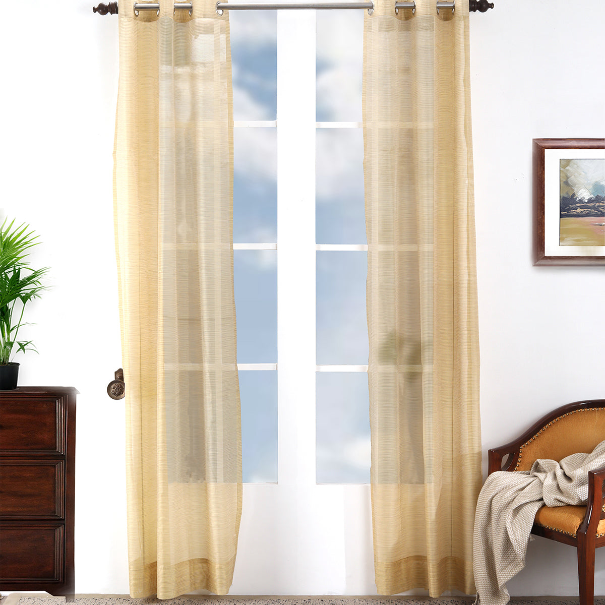 Tidy Silk Solid 2PC Beige Curtain Set