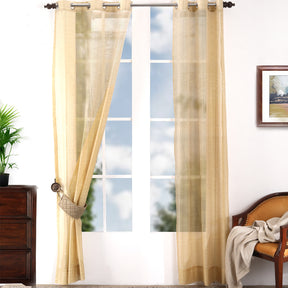 Tidy Silk Solid 2PC Beige Curtain Set