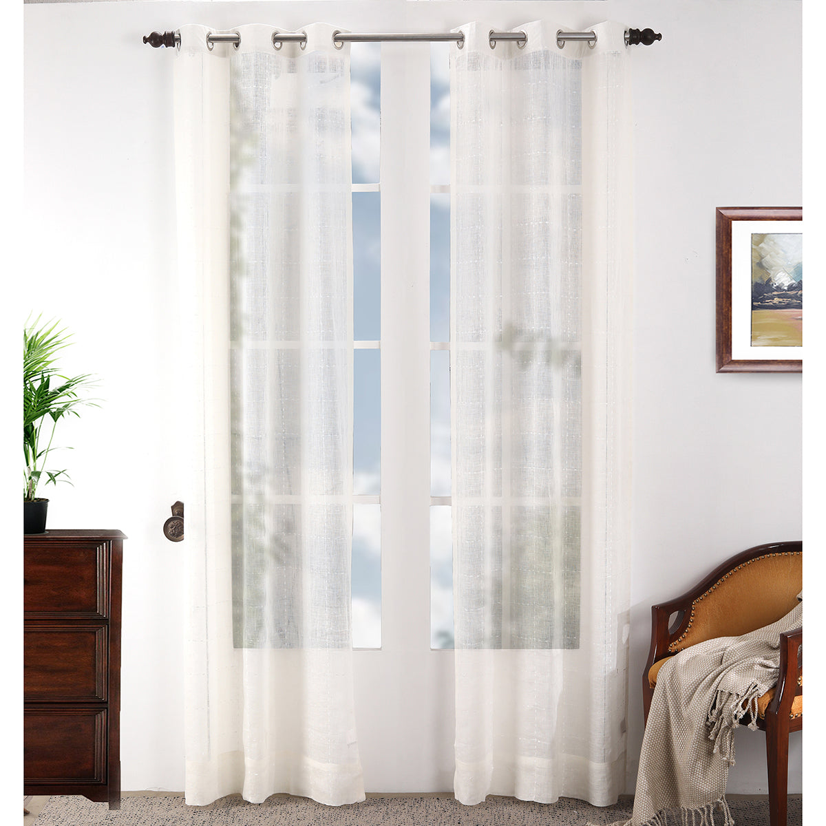 Solidonia Square Solid 2PC Beige Curtain Set