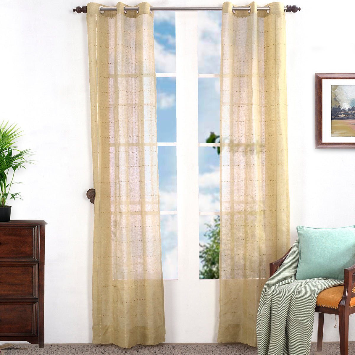 Solidonia Square Solid 2PC Gold Curtain Set