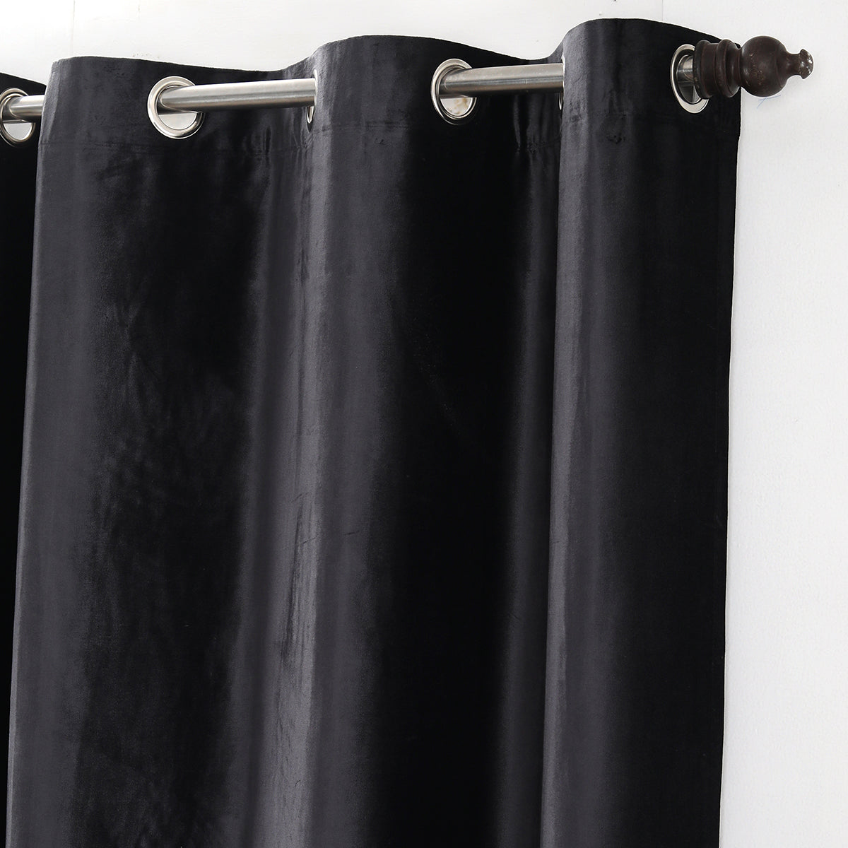 Deco Velvet Solid 2PC Black Curtain Set