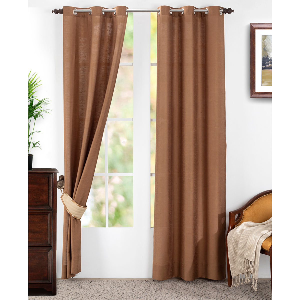 Tussah Silk Solid 2PC Orange Curtain Set