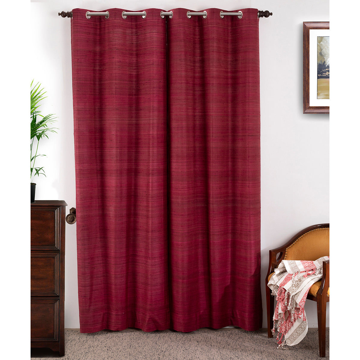 Hickory Silk Solid 2PC Red Curtain Set