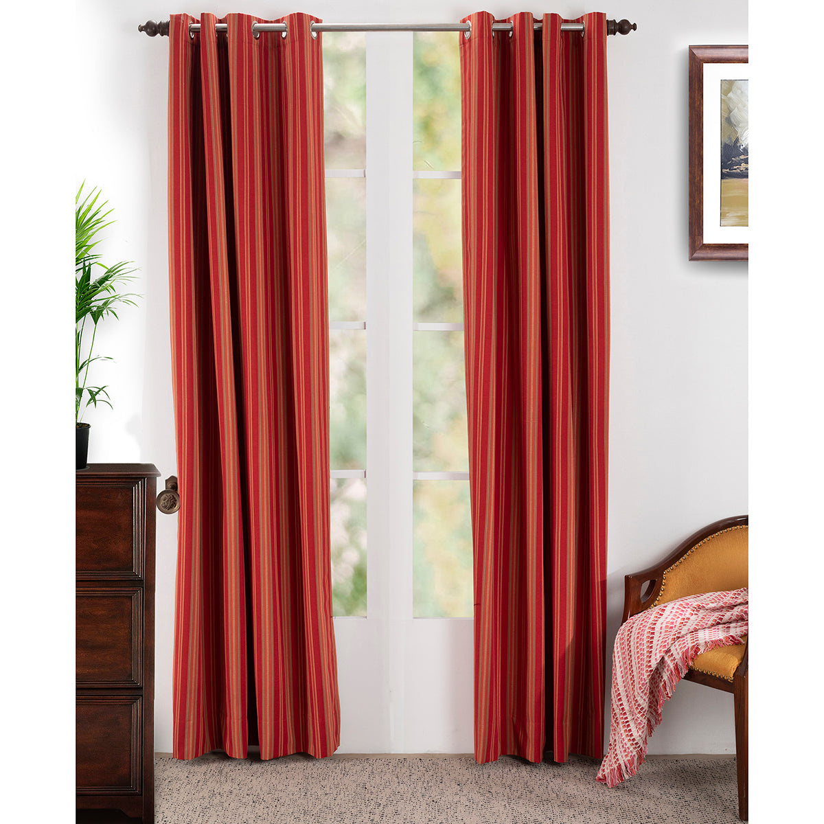 Fresh Ford Stripe Textured 2PC Orange Curtain Set