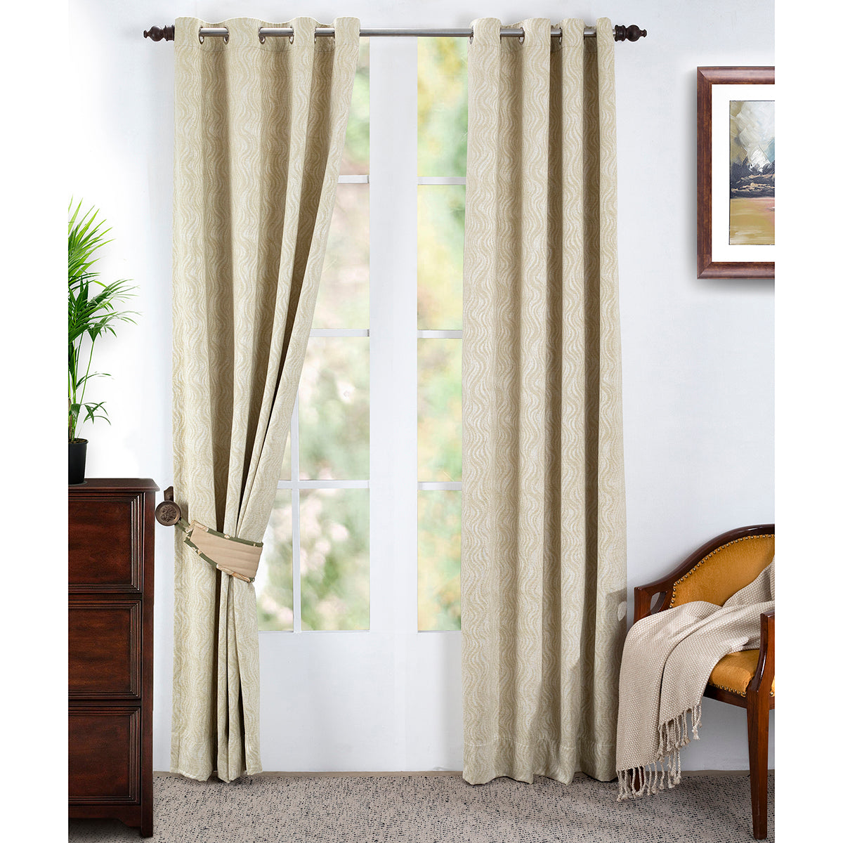 Oracle Chenille Textured 2PC Green Curtain Set