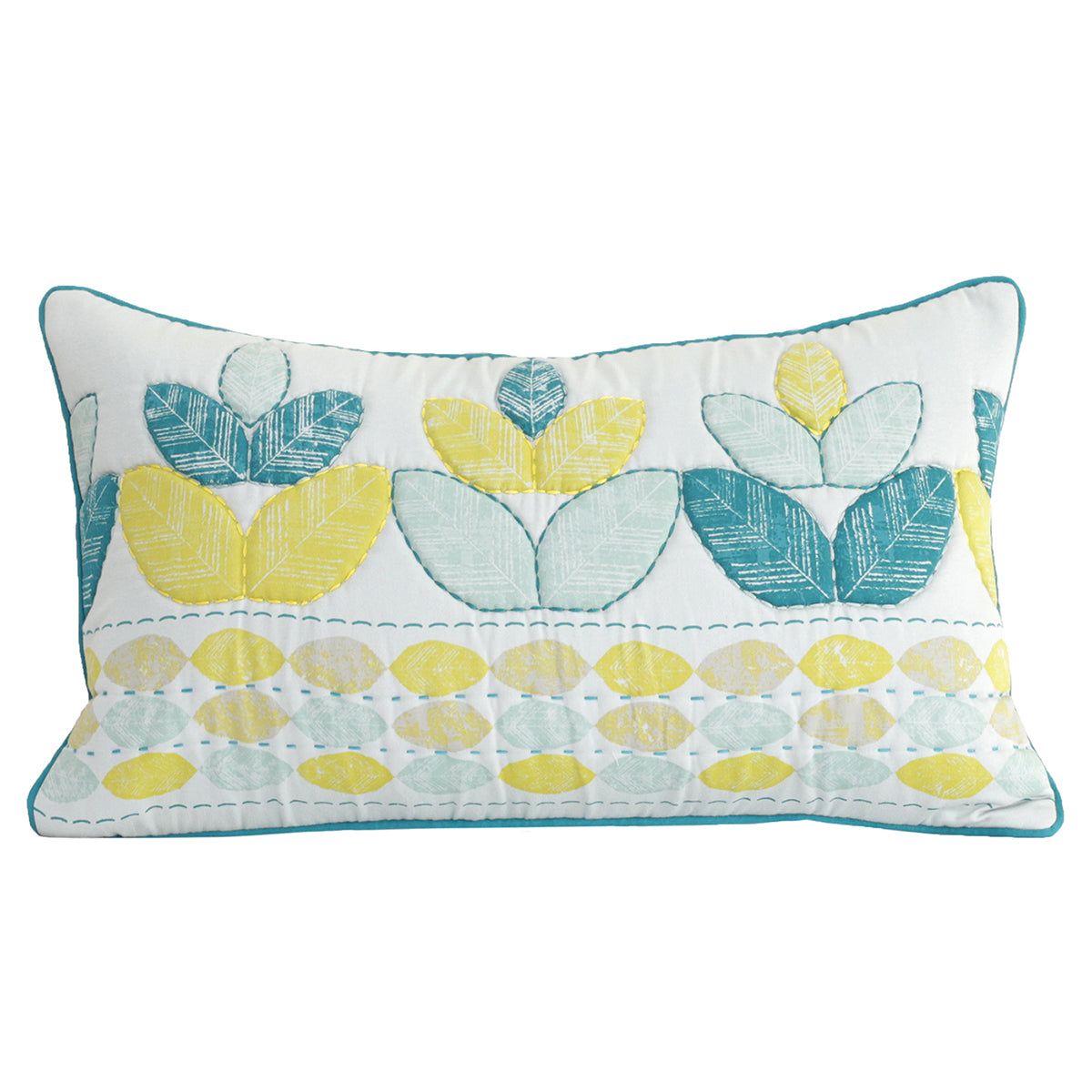 Botanical Heritage Distorted Leaf Print And Embroidery Green Cushion Cover