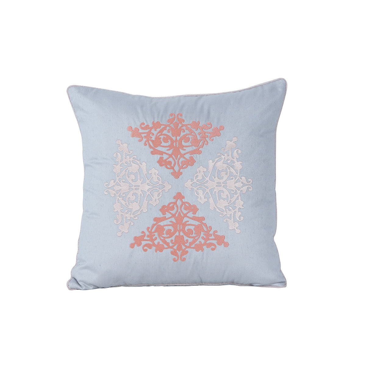 Tranquil Essence Scrollable Tatting Embroidered Viscose Blend Peach Cushion Cover