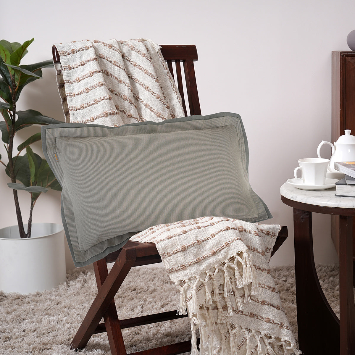 Pin Stripe Made With Egyption Cotton Ultra Soft Green Cushion Cover