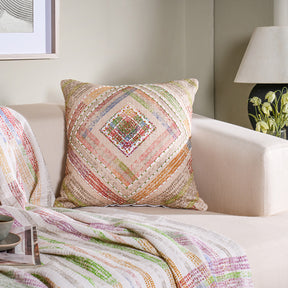 Eclectic Geo Rhombus Woven/Digital Print 100% Cotton Beige Cushion Cover