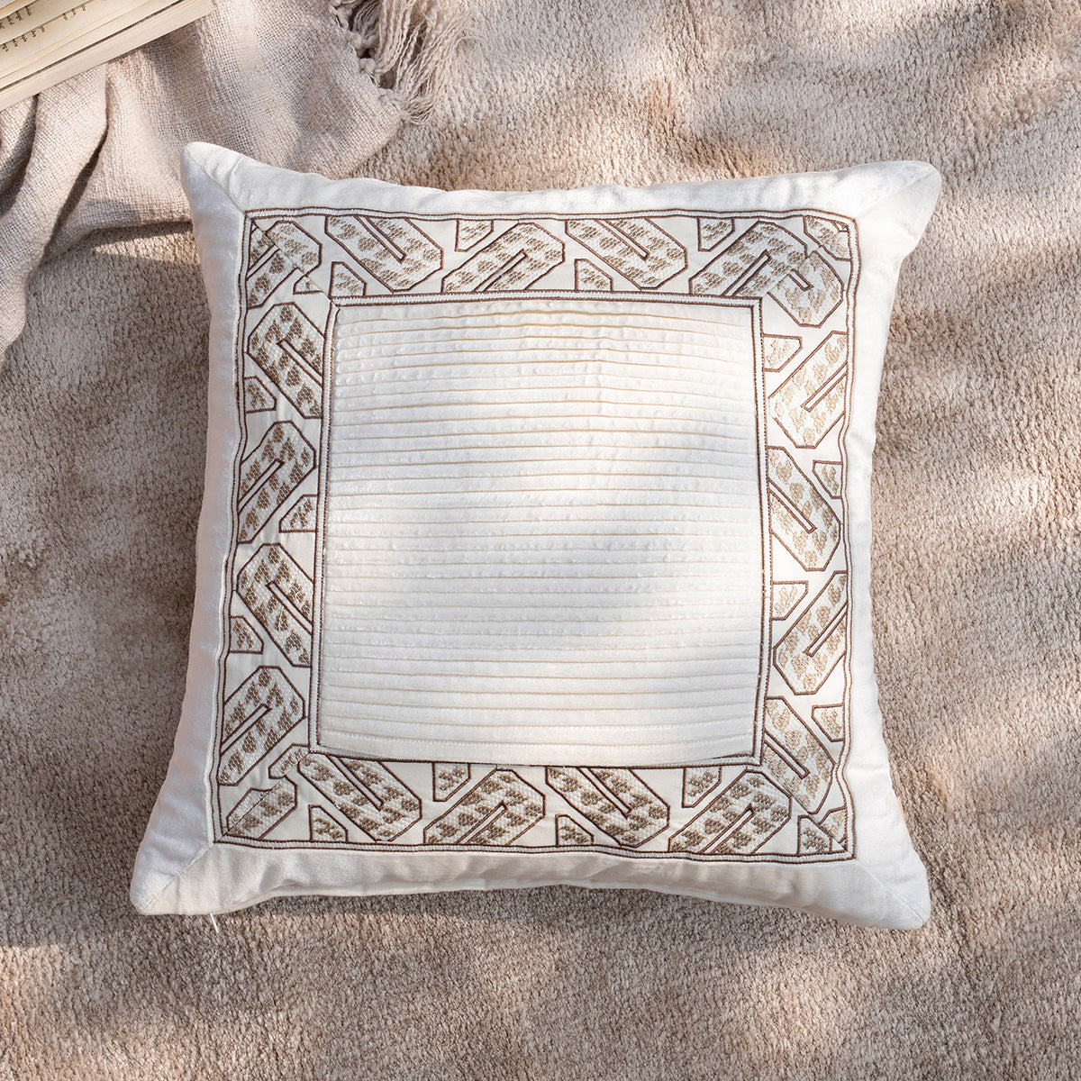 Imperial Essence Pleated Smash Ivory Cushion Cover