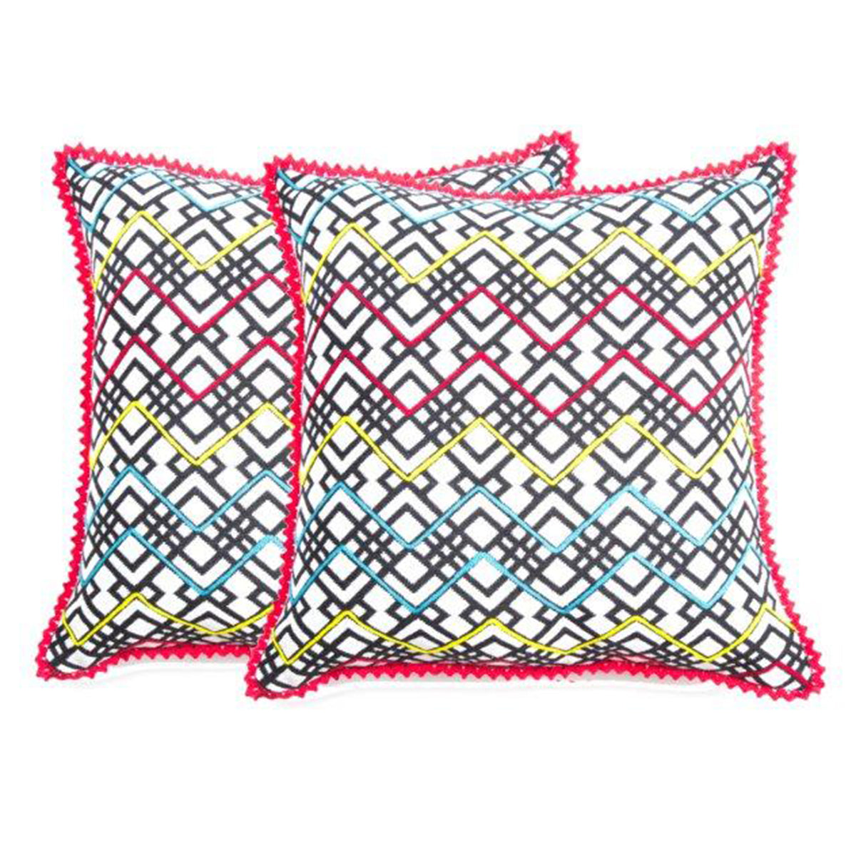 Carnival Criss Cross Printed and  Hand Work Black Cushion Cover Set