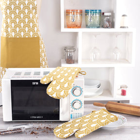 Deco dawn 100% Cotton Fabric Gold 2PC Oven Mitt Set