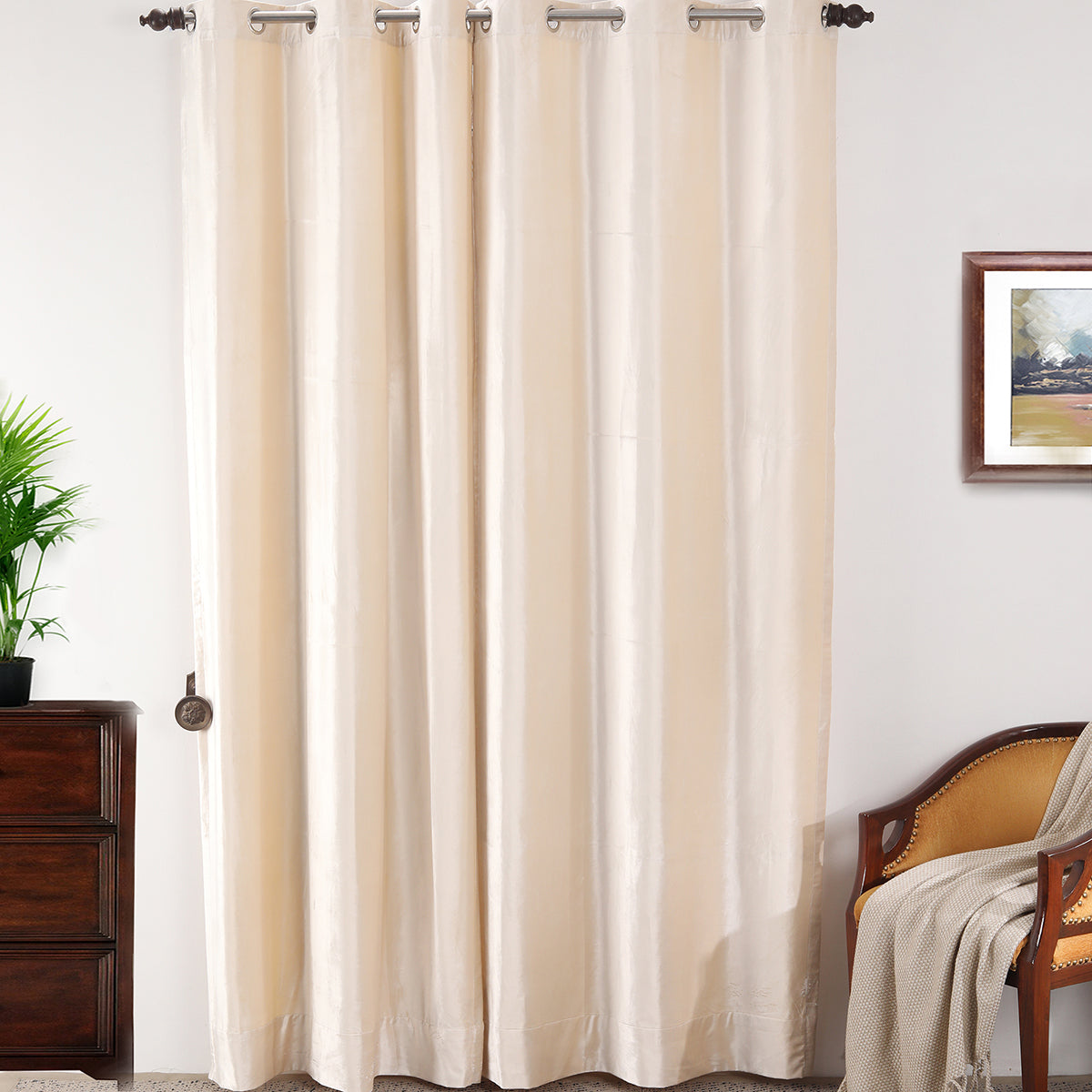 Deco Velvet Solid 2PC Beige Curtain Set