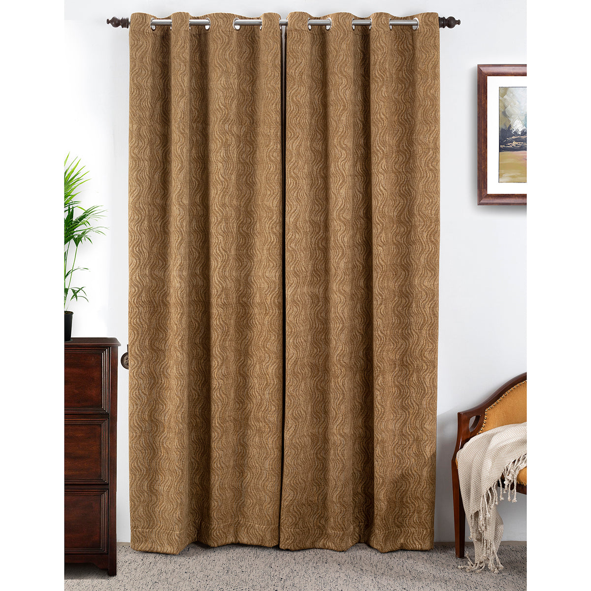 Deco Velvet Solid 2PC Gold Curtain Set
