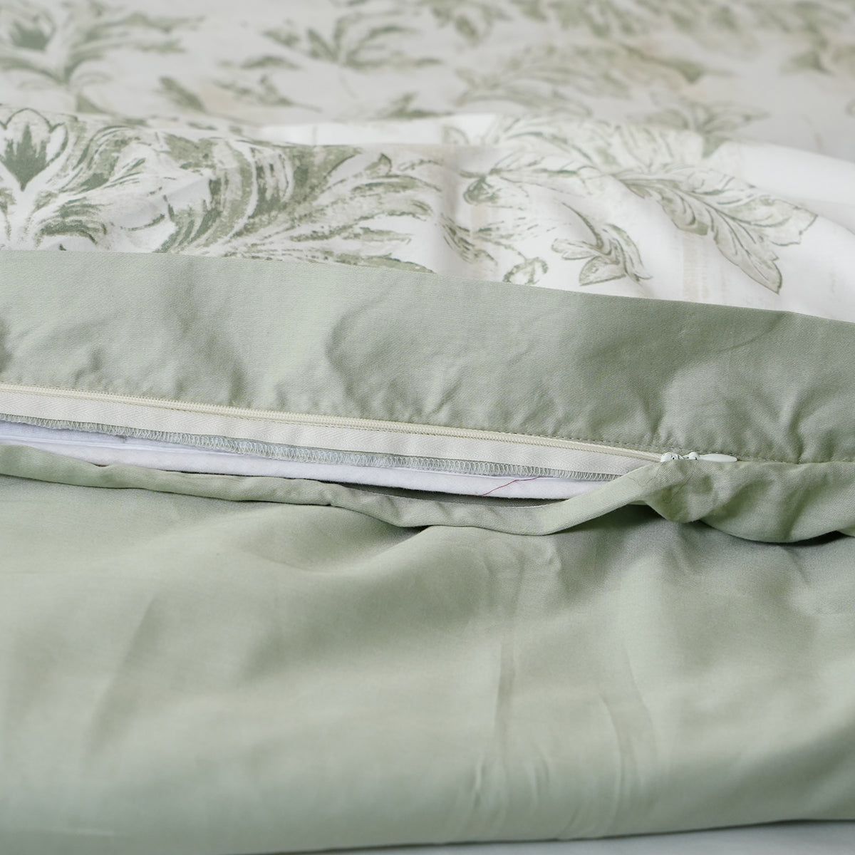 Tranquil Essence Napery Classic Printed 100% Cotton Super soft Green Duvet Cover With Pillow Case
