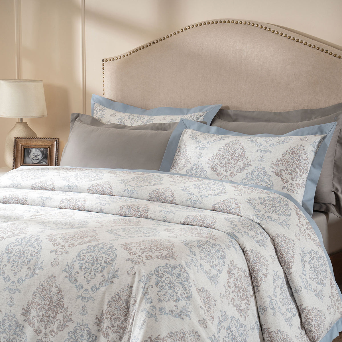 PBS Timeless Ornare 100% Cotton Duvet Cover with Pillow Case Dusty Blue