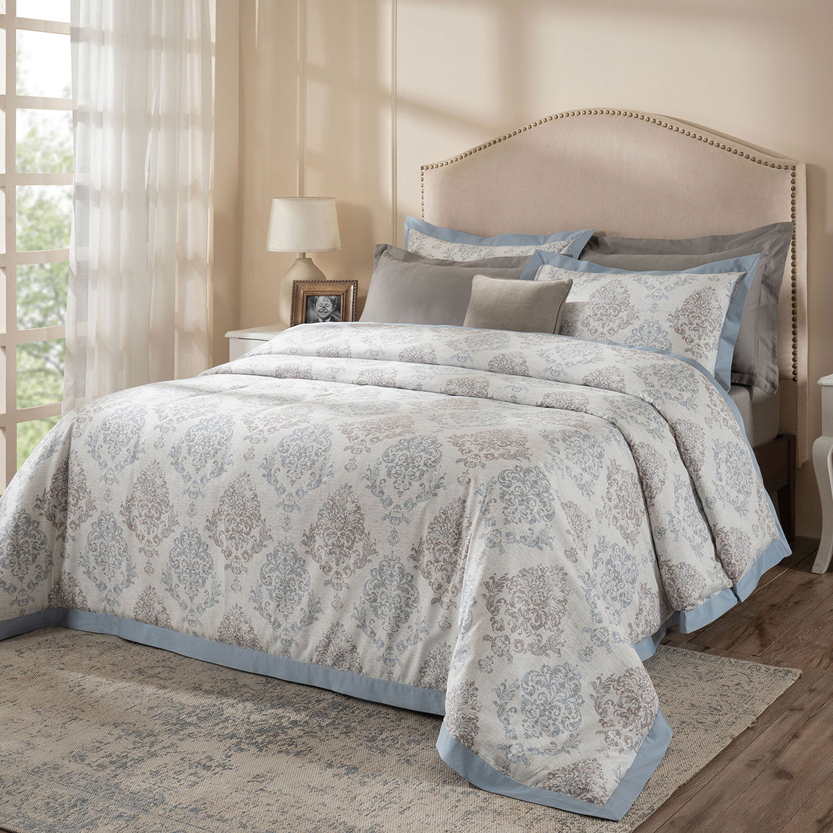 PBS Timeless Ornare 100% Cotton 8Pcs Duvet Cover Set Dusty Blue