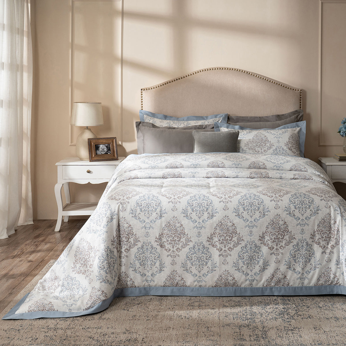 PBS Timeless Ornare 100% Cotton 8Pcs Duvet Cover Set Dusty Blue