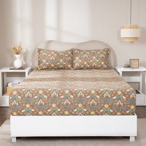 Fitted Sheet with Pillow Case 100% Cotton Verdant Heritage Garden Rustic Brown