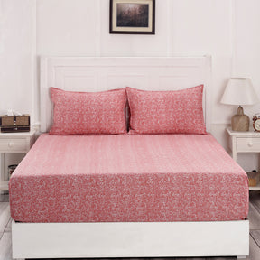 Florescence Texture Print Red Fitted Sheet With Pillow Covers