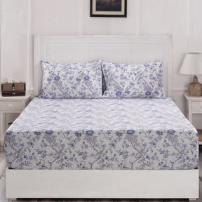 Florescence Juniper Print Blue Fitted Sheet With Pillow Covers