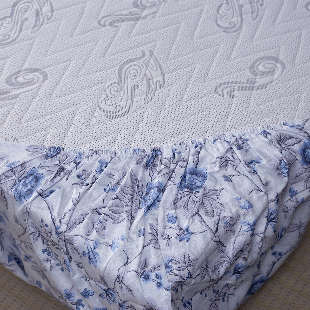 Florescence Juniper Print Blue Fitted Sheet With Pillow Covers