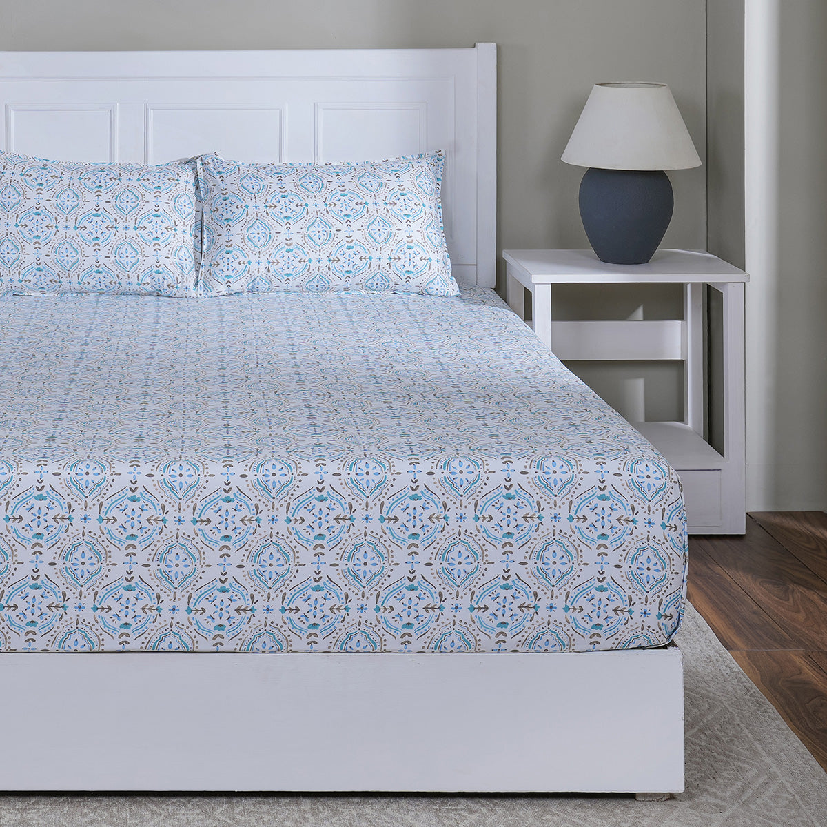 Hermosa Sensory Bloom Gareth 100% Cotton Printed Fitted Sheet with Pillow Case Blue
