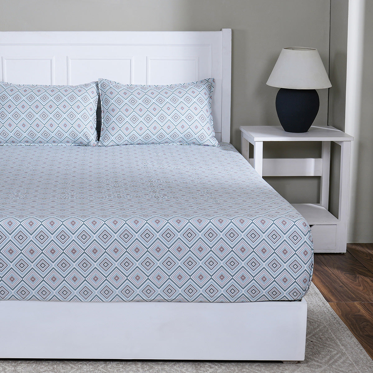 Hermosa Sensory Bloom Avery 100% Cotton Printed Fitted Sheet with Pillow Case Blue