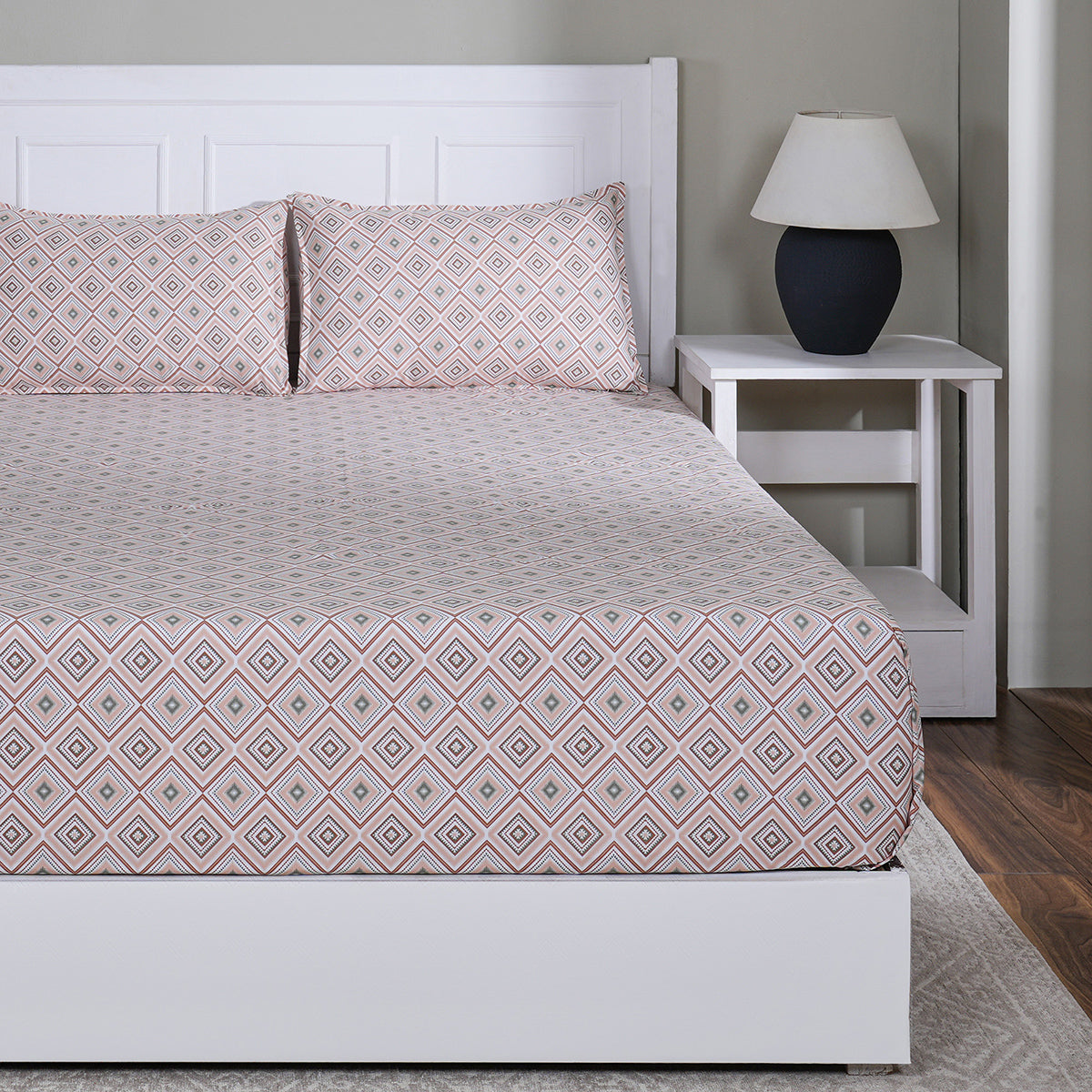 Hermosa Sensory Bloom  100% Cotton Printed Fitted Sheet with Pillow Case Peach