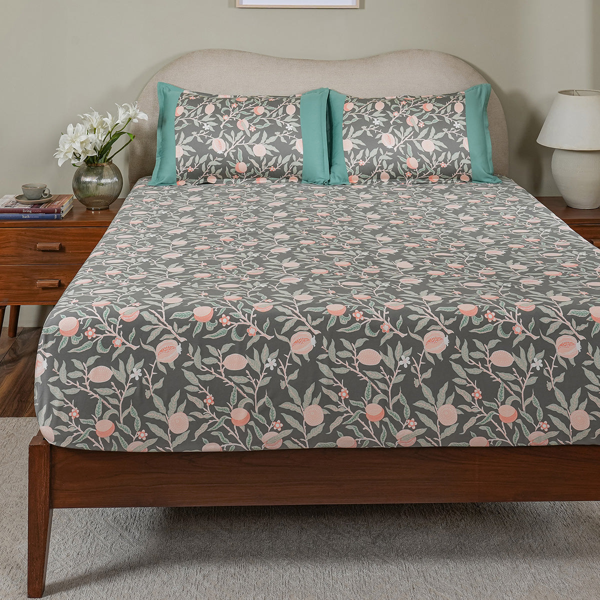 Sensory Bloom Granada 100% Cotton Green Fitted Sheet with Pillow Case