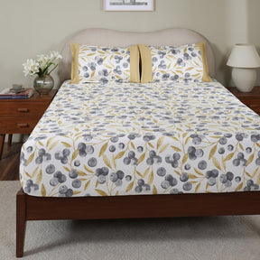 Sensory Bloom Myrtille 100% Cotton Mustard Fitted Sheet with Pillow Case