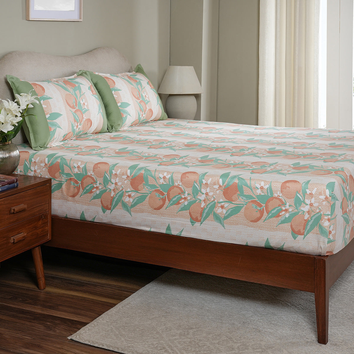 Sensory Bloom Colorsplash 100% Cotton Peach Fitted Sheet with Pillow Case