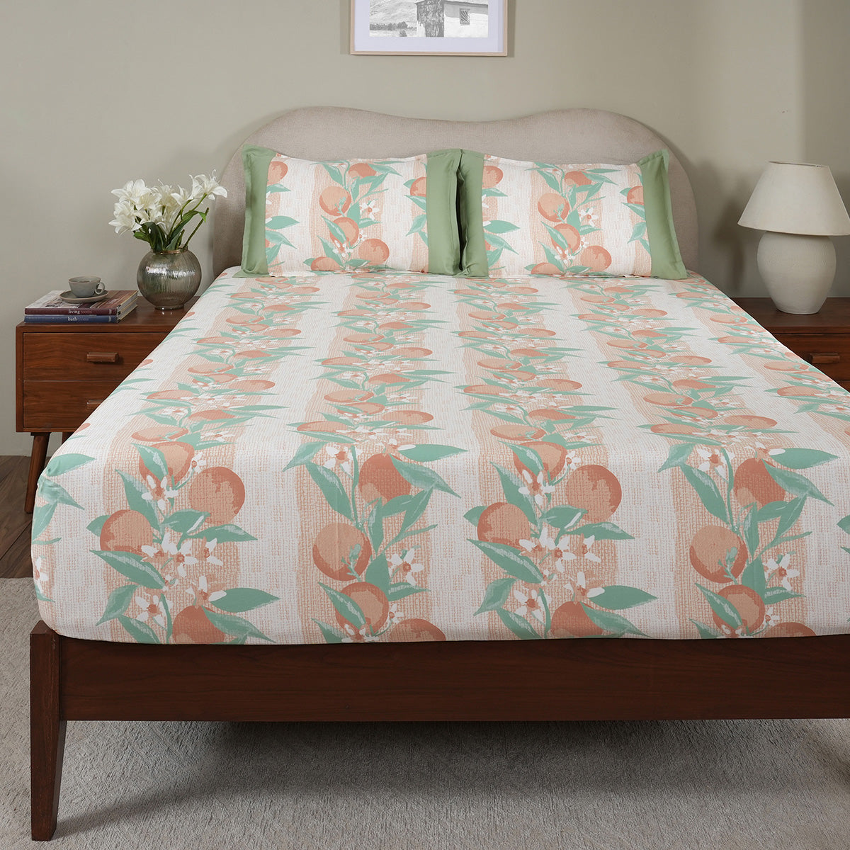 Sensory Bloom Colorsplash 100% Cotton Peach Fitted Sheet with Pillow Case