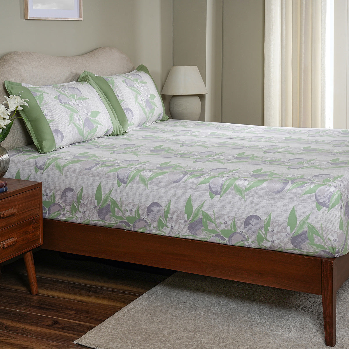 Sensory Bloom Colorsplash 100% Cotton Lilac Fitted Sheet with Pillow Case