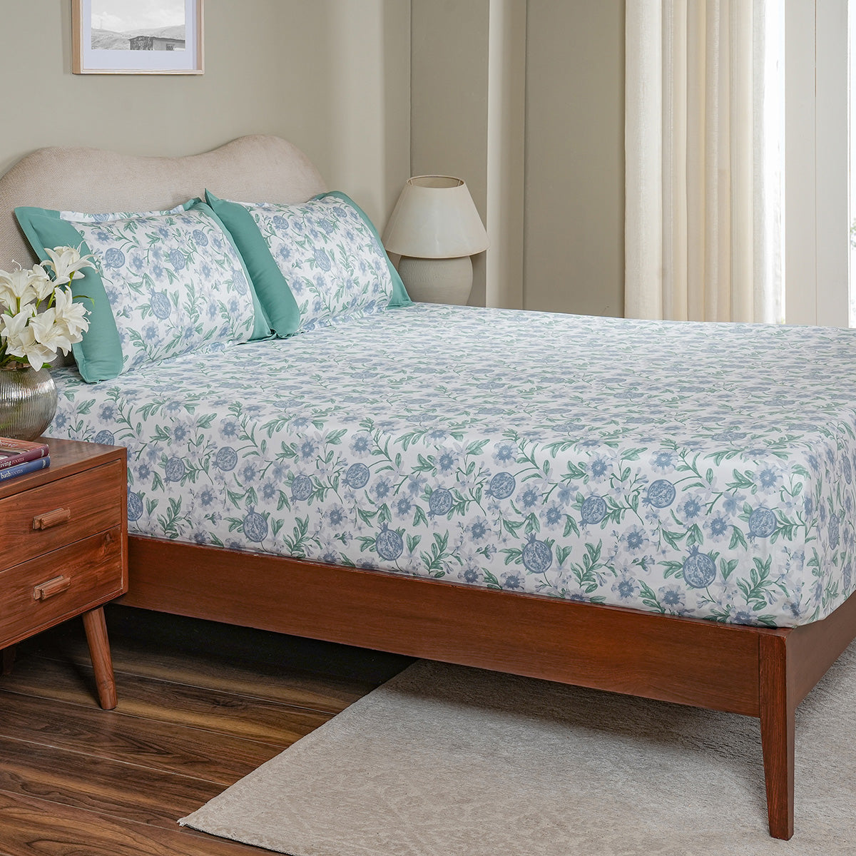 Sensory Bloom Blooming Petals 100% Cotton Blue Fitted Sheet with Pillow Case