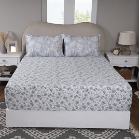 Sensory Bloom Petalyn 100% Cotton Blue Fitted Sheet with Pillow Case