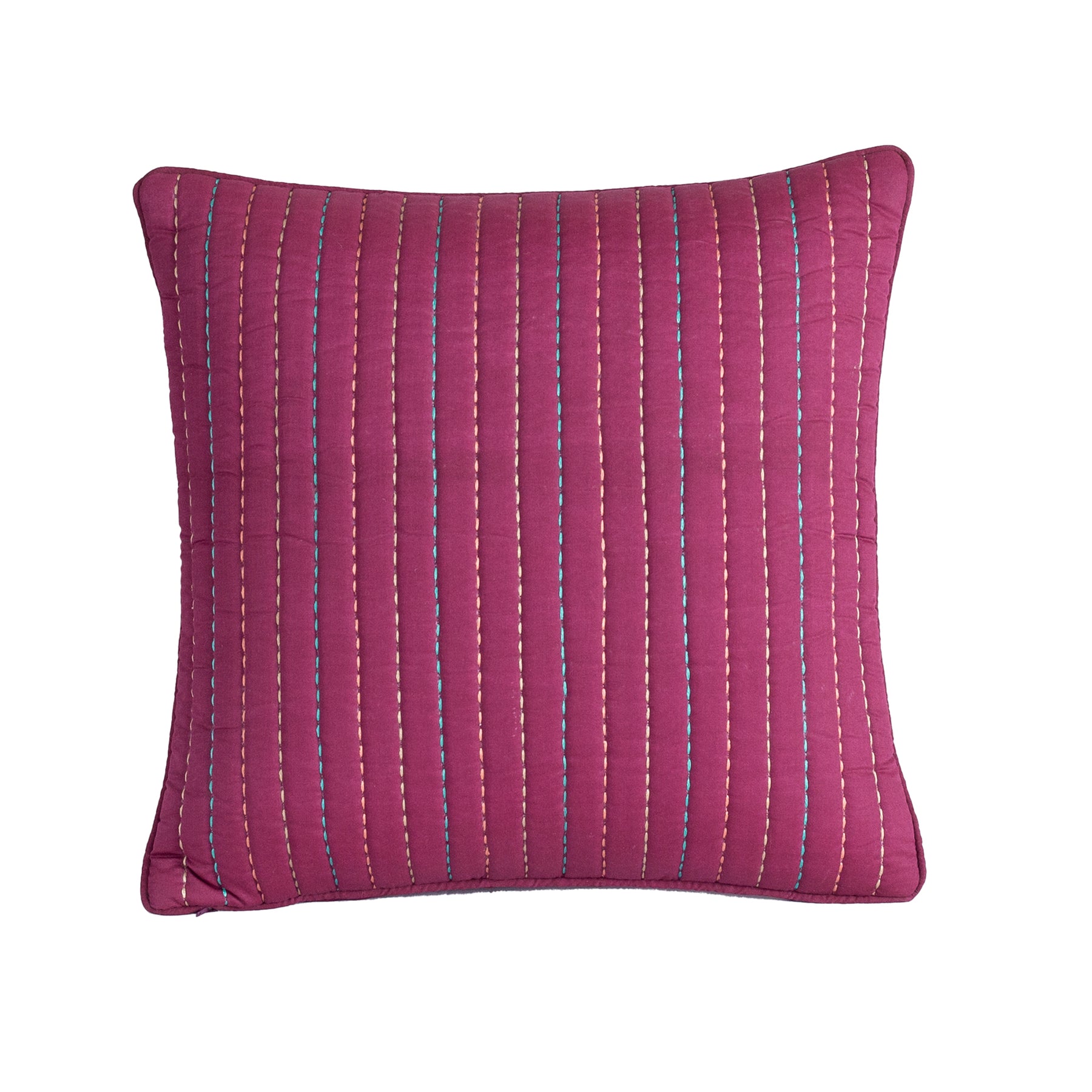 Folklore Transition Recurring Stripes Fabric 100% Cotton Filling 100% Polyester Red Hand Embroidered Quilted Cushion Cover