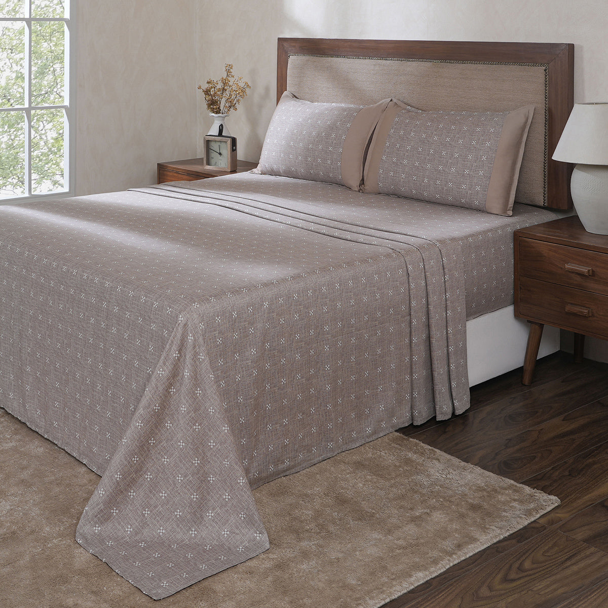 Hermosa Botanic Bloom Artisanal Aura 100% Cotton Printed Bedsheet with Pillow Case Brown