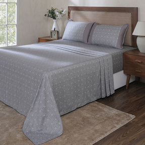 Hermosa Botanic Bloom Artisanal Aura 100% Cotton Printed Bedsheet with Pillow Case Grey