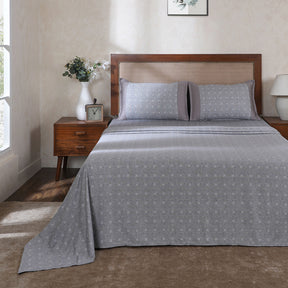 Hermosa Botanic Bloom Artisanal Aura 100% Cotton Printed Bedsheet with Pillow Case Grey