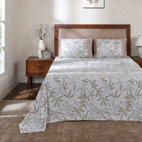 Hermosa Botanic Bloom Bamboo Breeze 100% Cotton Printed Bedsheet with Pillow Case Beige