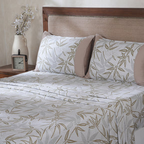 Hermosa Botanic Bloom Bamboo Breeze 100% Cotton Printed Bedsheet with Pillow Case Beige